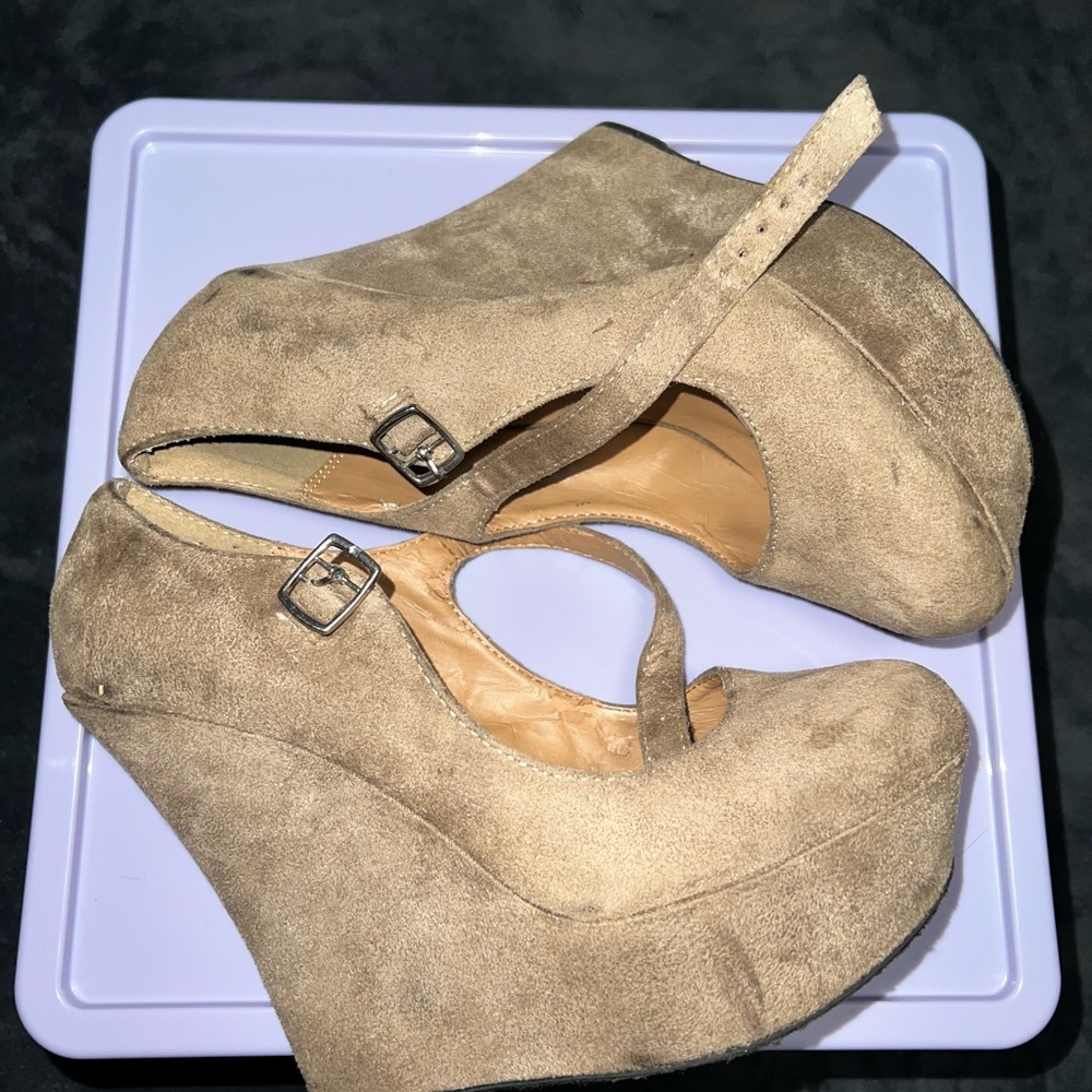 Tan Suede Wedge Heels- Size 9